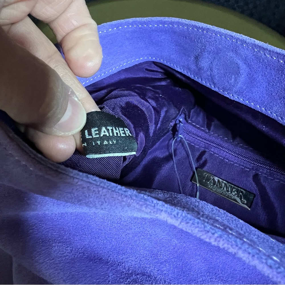 NWOT Lavender Suede Leather Clutch with Floral Accent | Italy - Picture 12 of 16